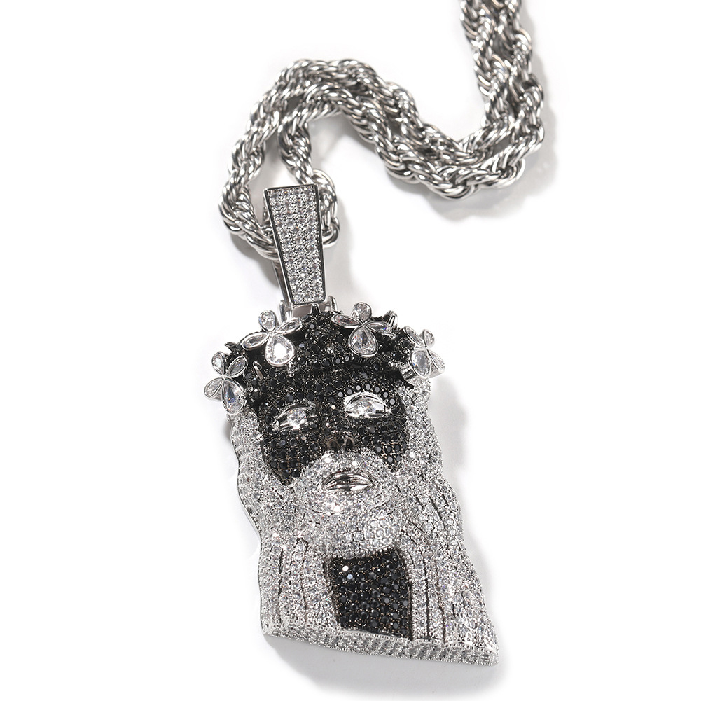 black stone Clover Jesus pendant iced jewelry