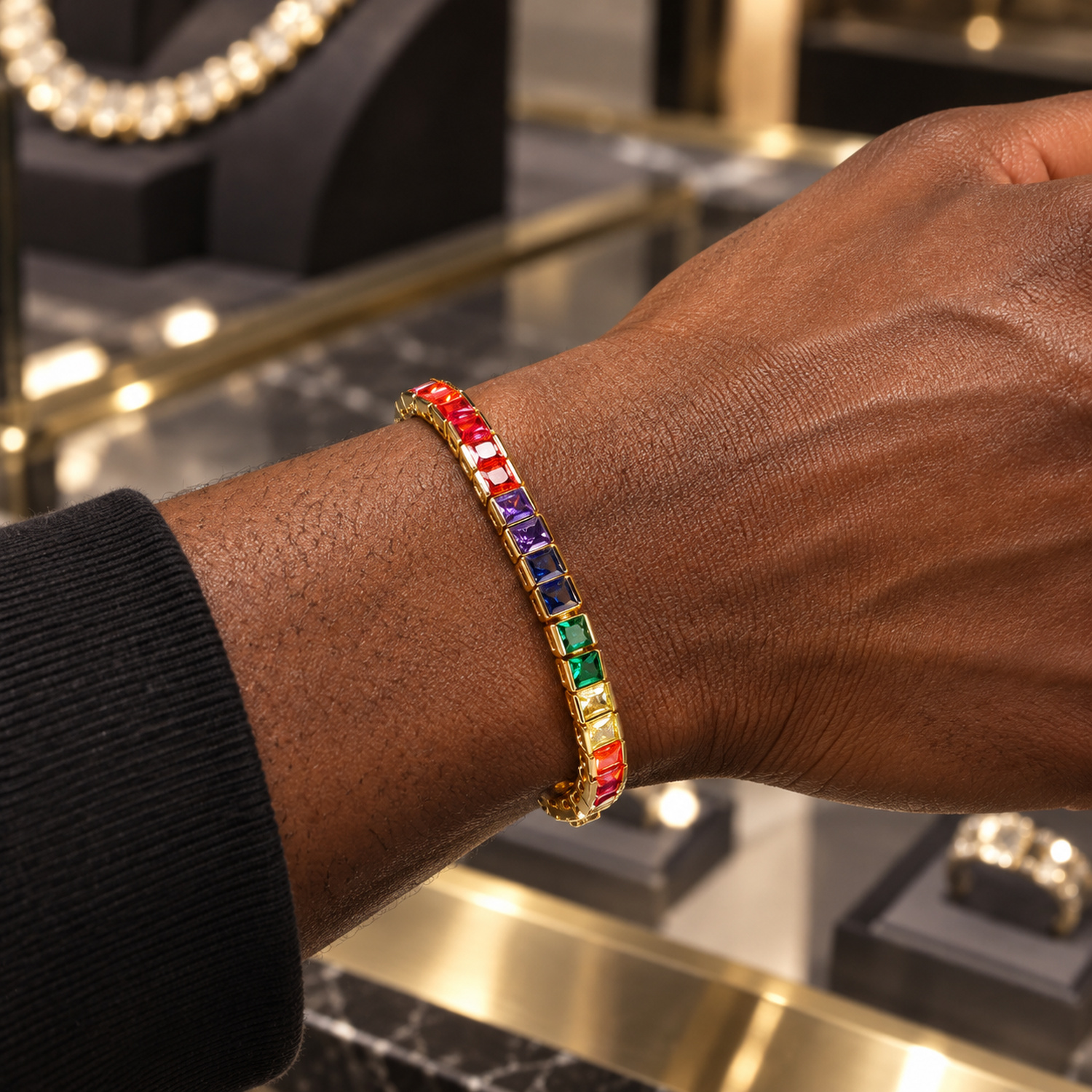 Rainbow Square Cut Tennis Bracelet