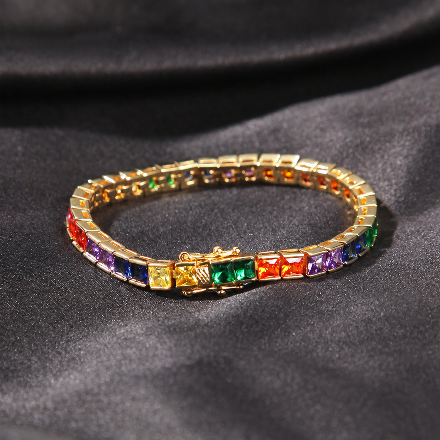 Rainbow Square Cut Tennis Bracelet