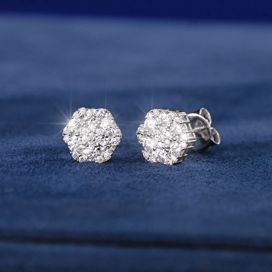 Total 4.2CT 925 Sterling Silver VVS1 Moissanite Cluster Hexagon Earrings