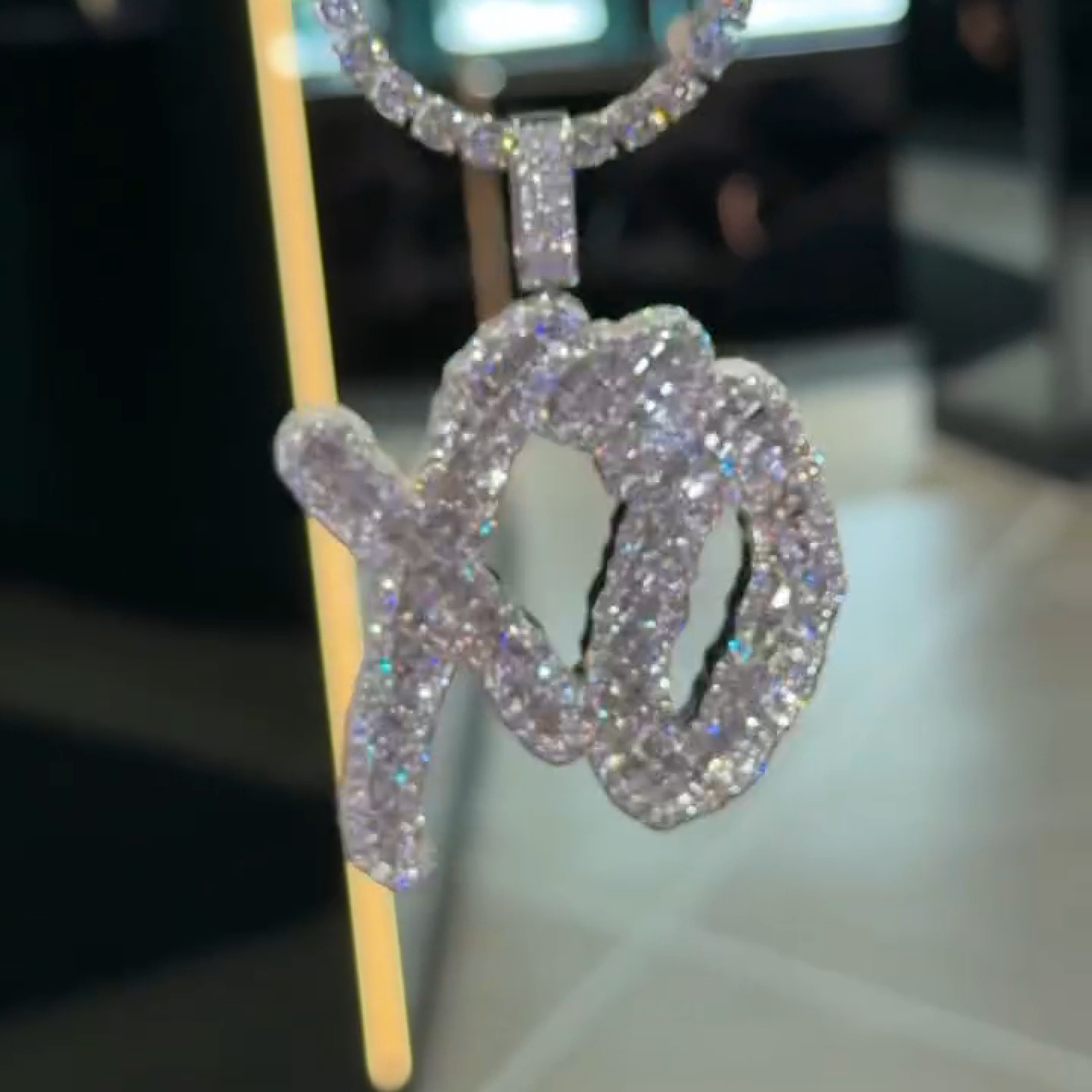 Iced Letter ''XO'' Baguette Cut Diamond Pendant