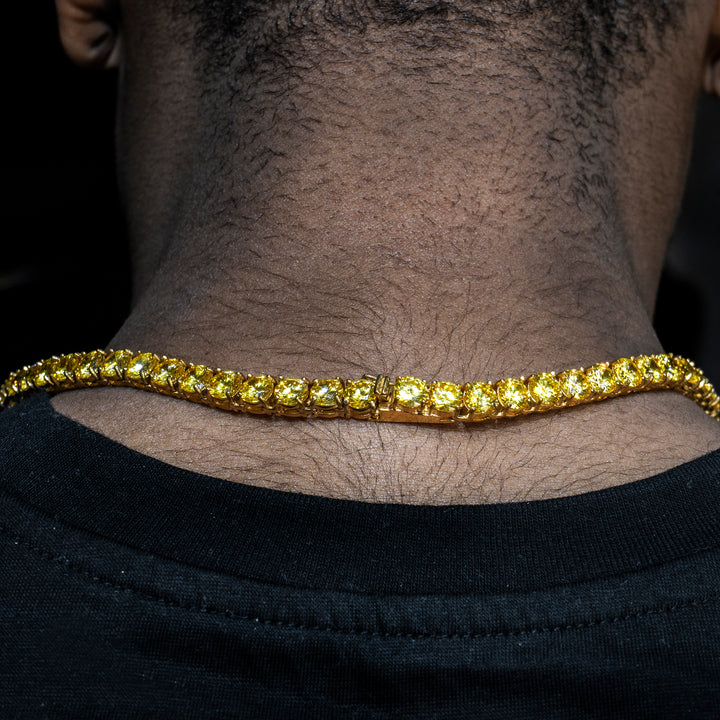 4mm Fancy Yellow/Pink/Purple Moissanite Tennis Chain in Gold