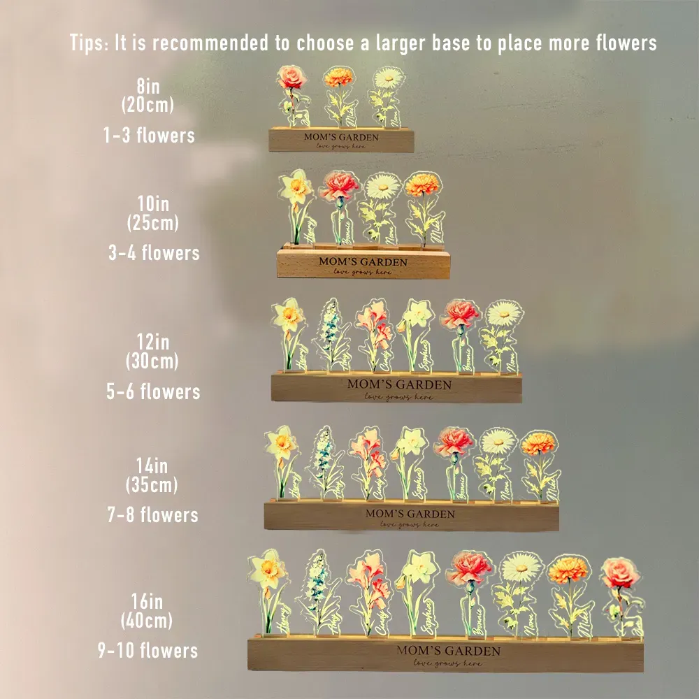 ✨Custom Birth Flower 3D Crystal Acrylic LED Light With Children's Names