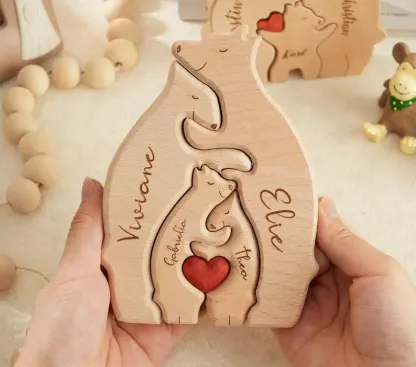 Personalized Wooden Bears Family, Bear Shaped Wood Puzzle with Custom Name- Gift for Mother's Day, Thanksgiving, Christmas