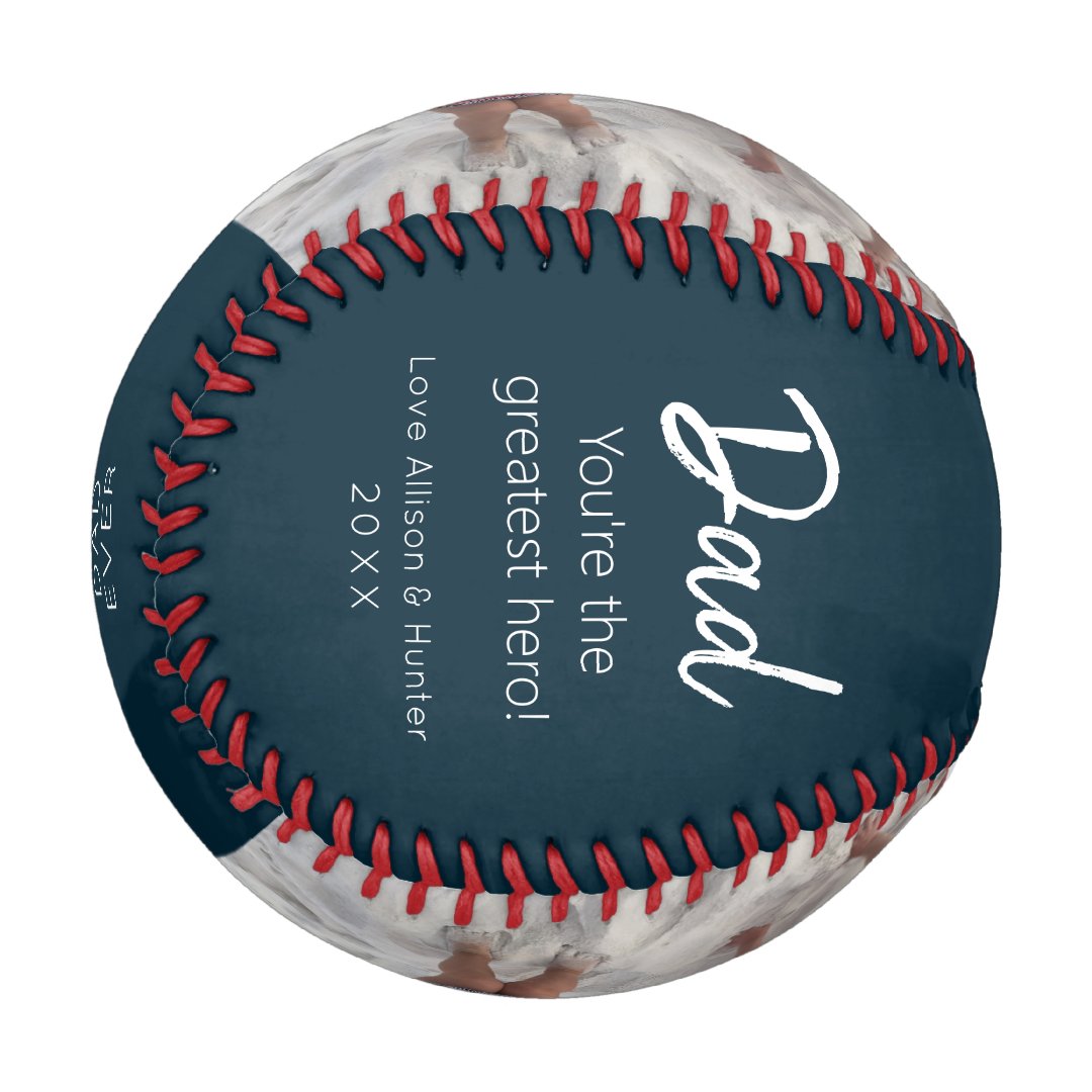 Modern Dad Kids Photo Navy Blue Personalized Baseball