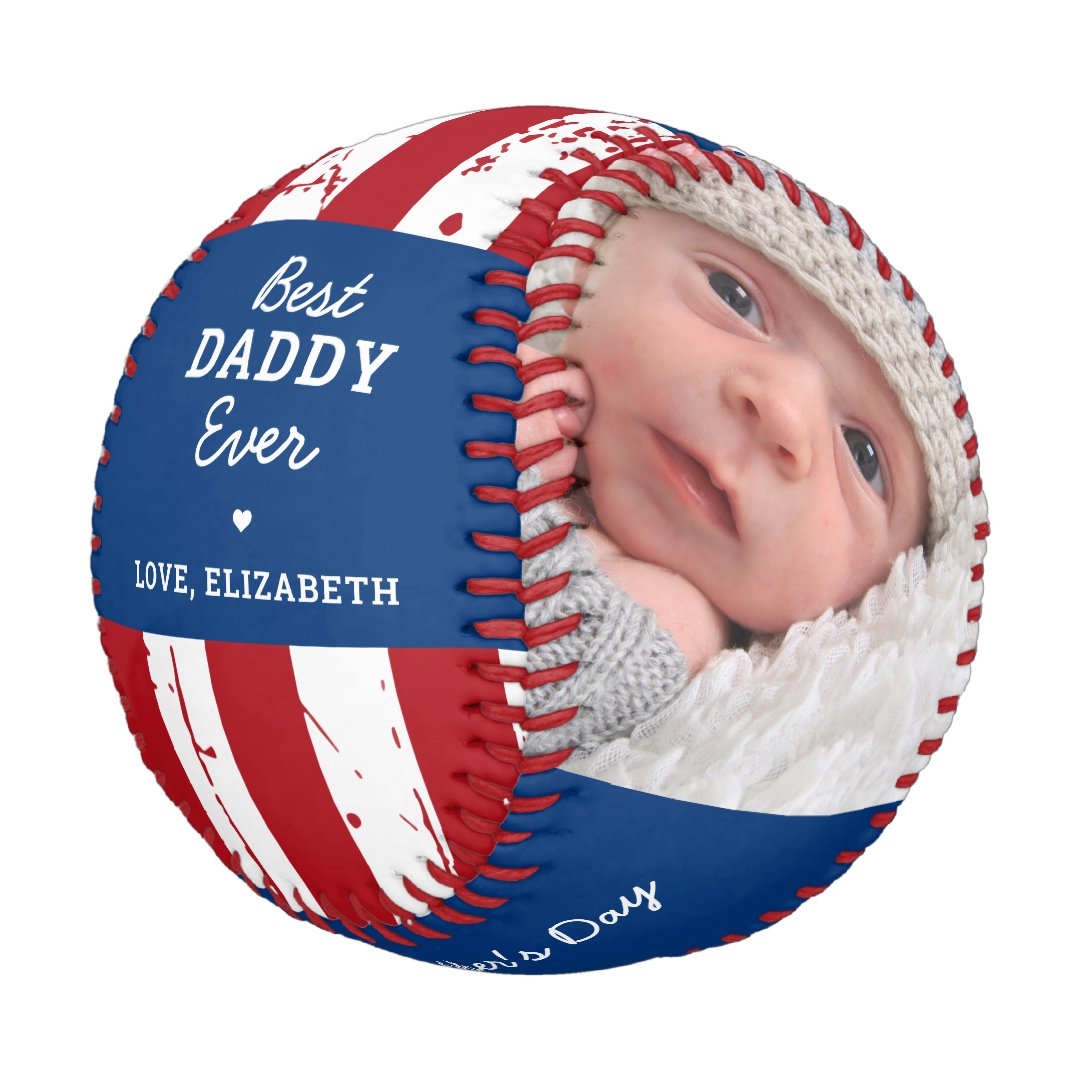Patriotic DADDY Happy Father's Day Custom 2 Photo Baseball