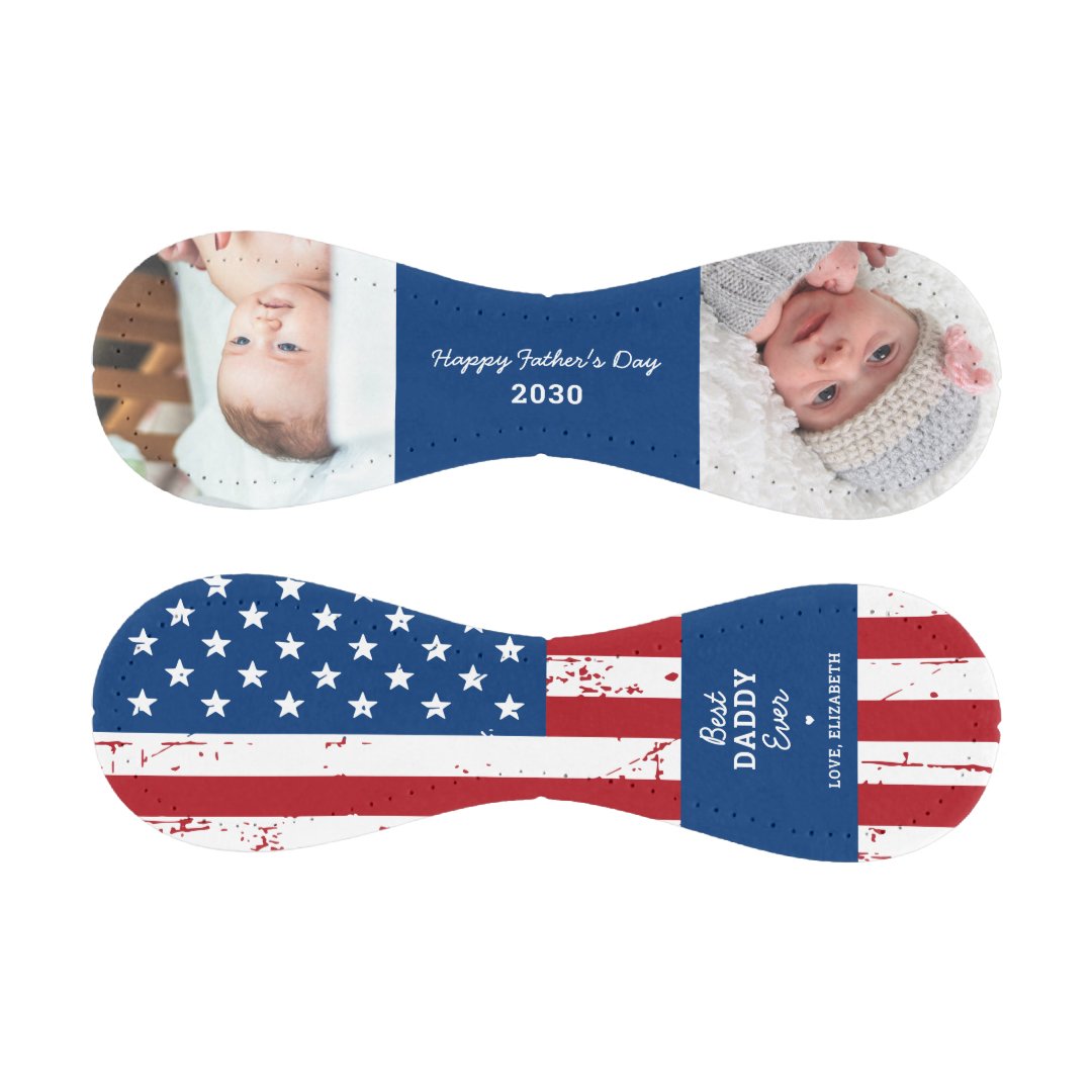 Patriotic DADDY Happy Father's Day Custom 2 Photo Baseball