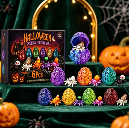 🎃Halloween 3D Printed Spider Egg Set Creative Posable Spider Figurines Hatching Surprise Eggs Kids Holiday Toys🕷️