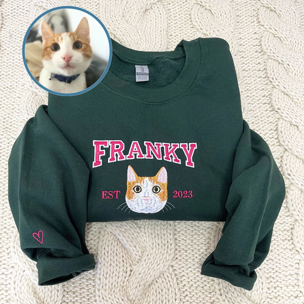Custom Premium Handcrafted Pet Photo Embroidery with Pet Name T-shirt Sweatshirt Hoodie