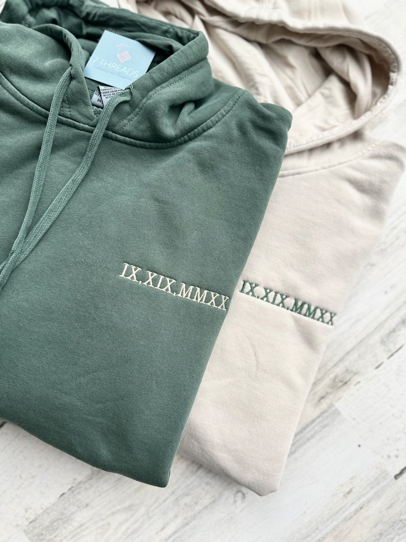 Personalized Hoodie Embroidered Lateral Roman Numeral Date and Initial Great Gift for Anniversary