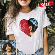 Custom Photo T-shirt DIY Heart Sequin Tee