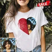 Custom Photo T-shirt DIY Heart Sequin Tee