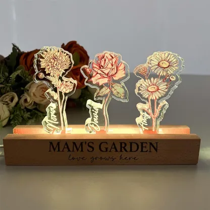 ✨Custom Birth Flower 3D Crystal Acrylic LED Light With Children's Names