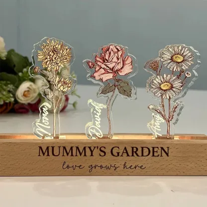 ✨Custom Birth Flower 3D Crystal Acrylic LED Light With Children's Names