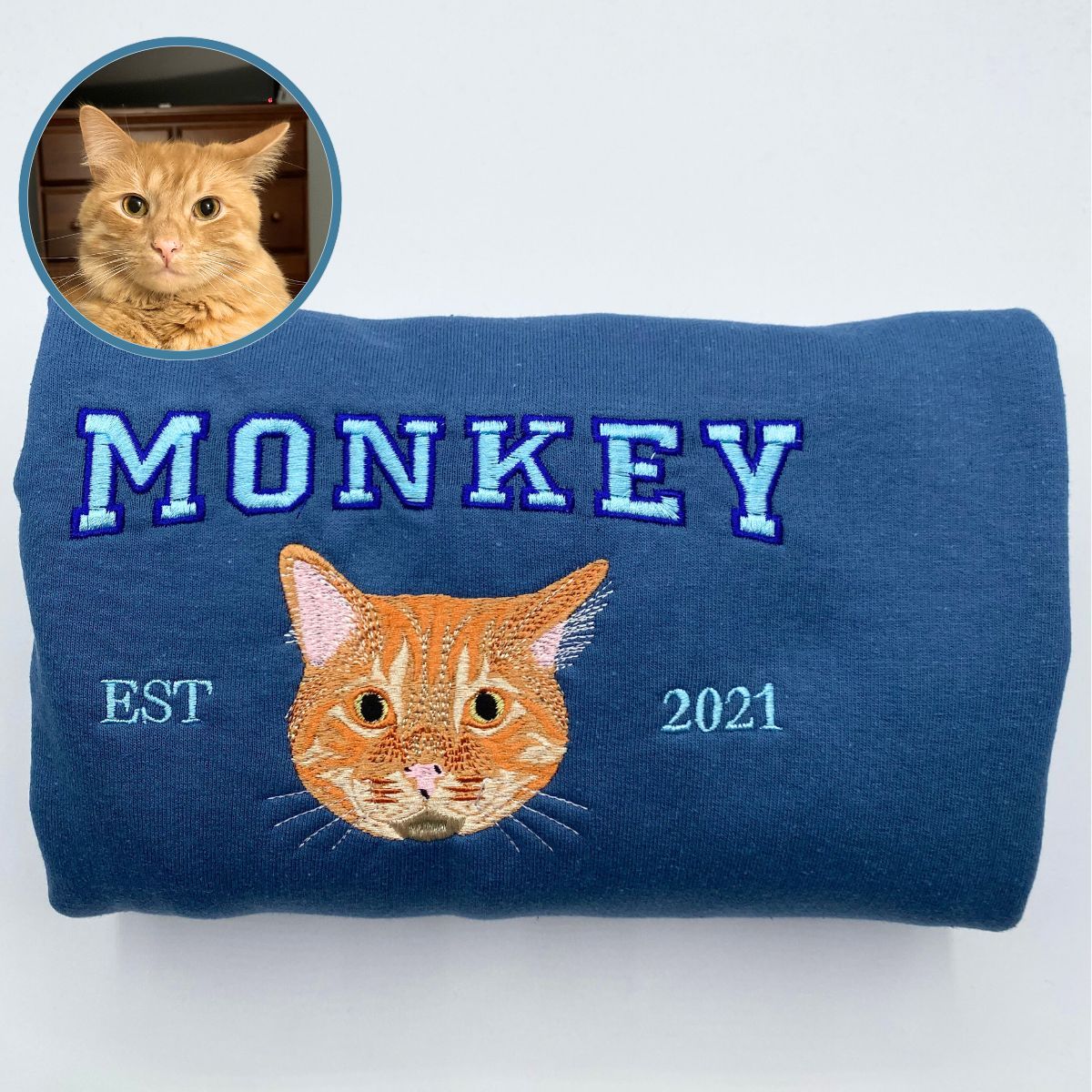 Custom Premium Handcrafted Pet Photo Embroidery with Pet Name T-shirt Sweatshirt Hoodie