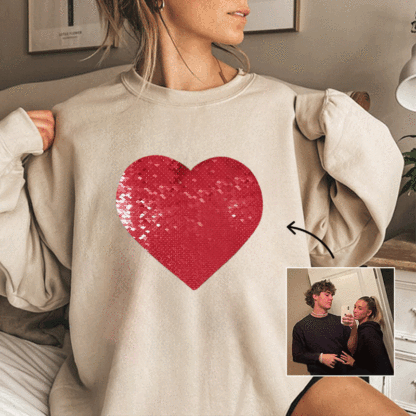 Custom Photo T-shirt DIY Heart Sequin Tee