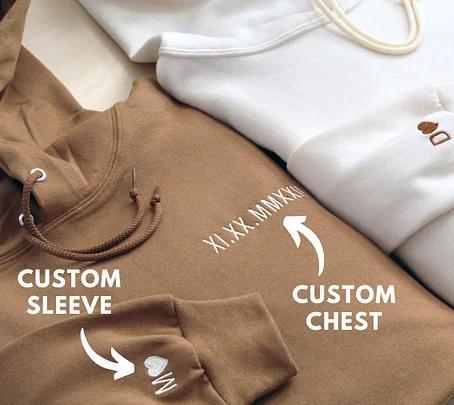 Personalized Hoodie Embroidered Lateral Roman Numeral Date and Initial Great Gift for Anniversary