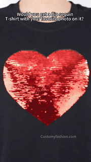 Custom Photo T-shirt DIY Heart Sequin Tee