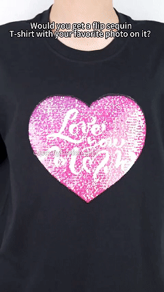 Custom Photo T-shirt DIY Heart Sequin Tee