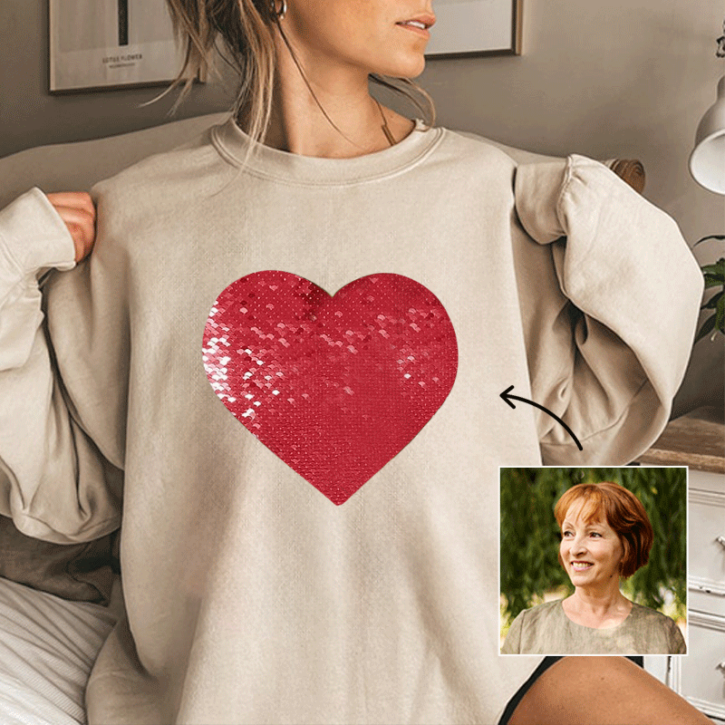 Custom Photo T-shirt DIY Heart Sequin Tee