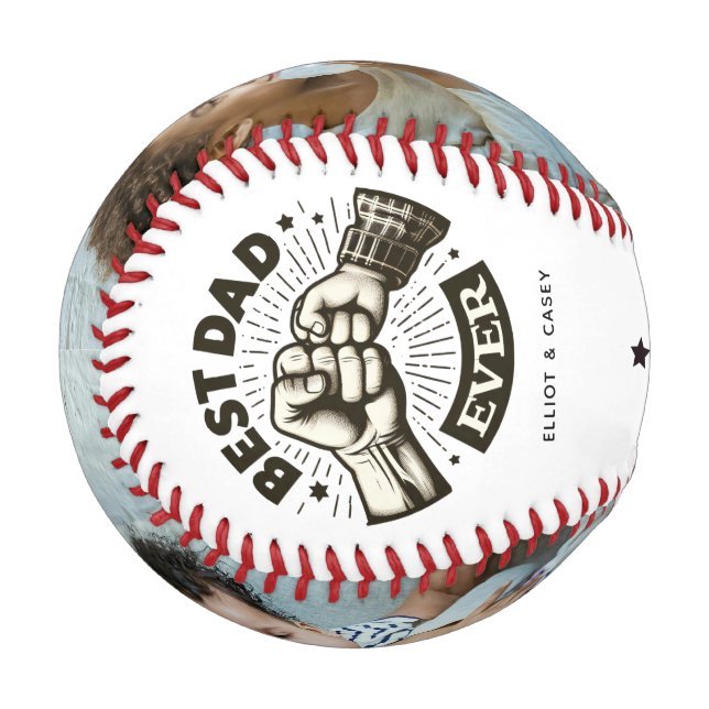 Fist Pump Best Dad Ever Personalized 2 Photo Baseball