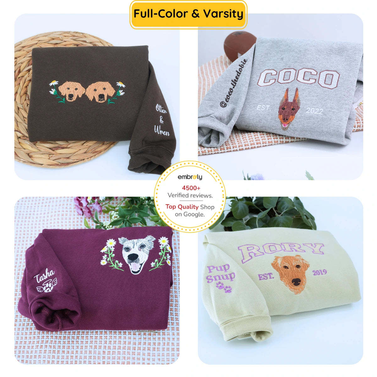 Custom Premium Handcrafted Pet Photo Embroidery with Pet Name T-shirt Sweatshirt Hoodie