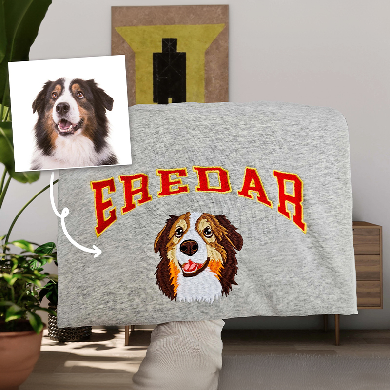 Custom Dog Hoodie Embroidered Dog Name, Personalized Pet Face Sweatshirt, Varsity Style Hoodie