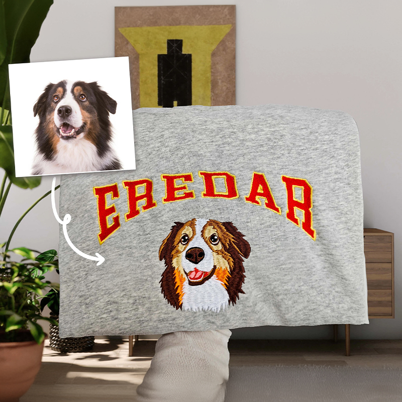 Custom Dog Hoodie Embroidered Dog Name, Personalized Pet Face Sweatshirt, Varsity Style Hoodie
