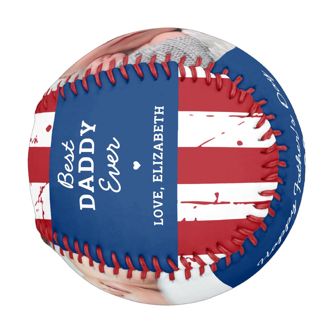 Patriotic DADDY Happy Father's Day Custom 2 Photo Baseball