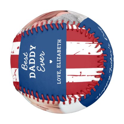 Patriotic DADDY Happy Father's Day Custom 2 Photo Baseball