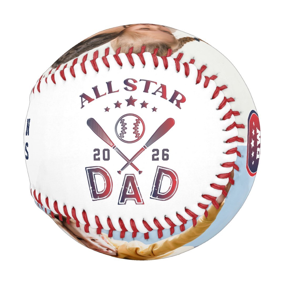 All Star Dad Photo Monogram Baseball