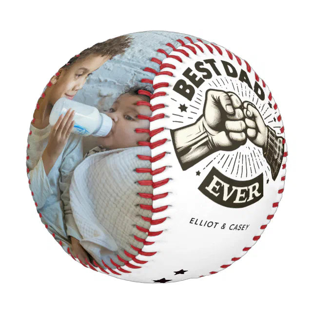 Fist Pump Best Dad Ever Personalized 2 Photo Baseball