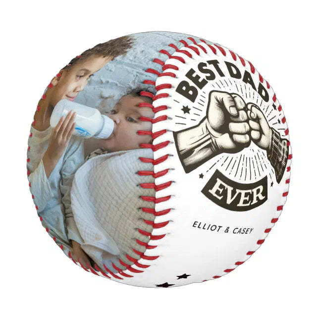 Fist Pump Best Dad Ever Personalized 2 Photo Baseball