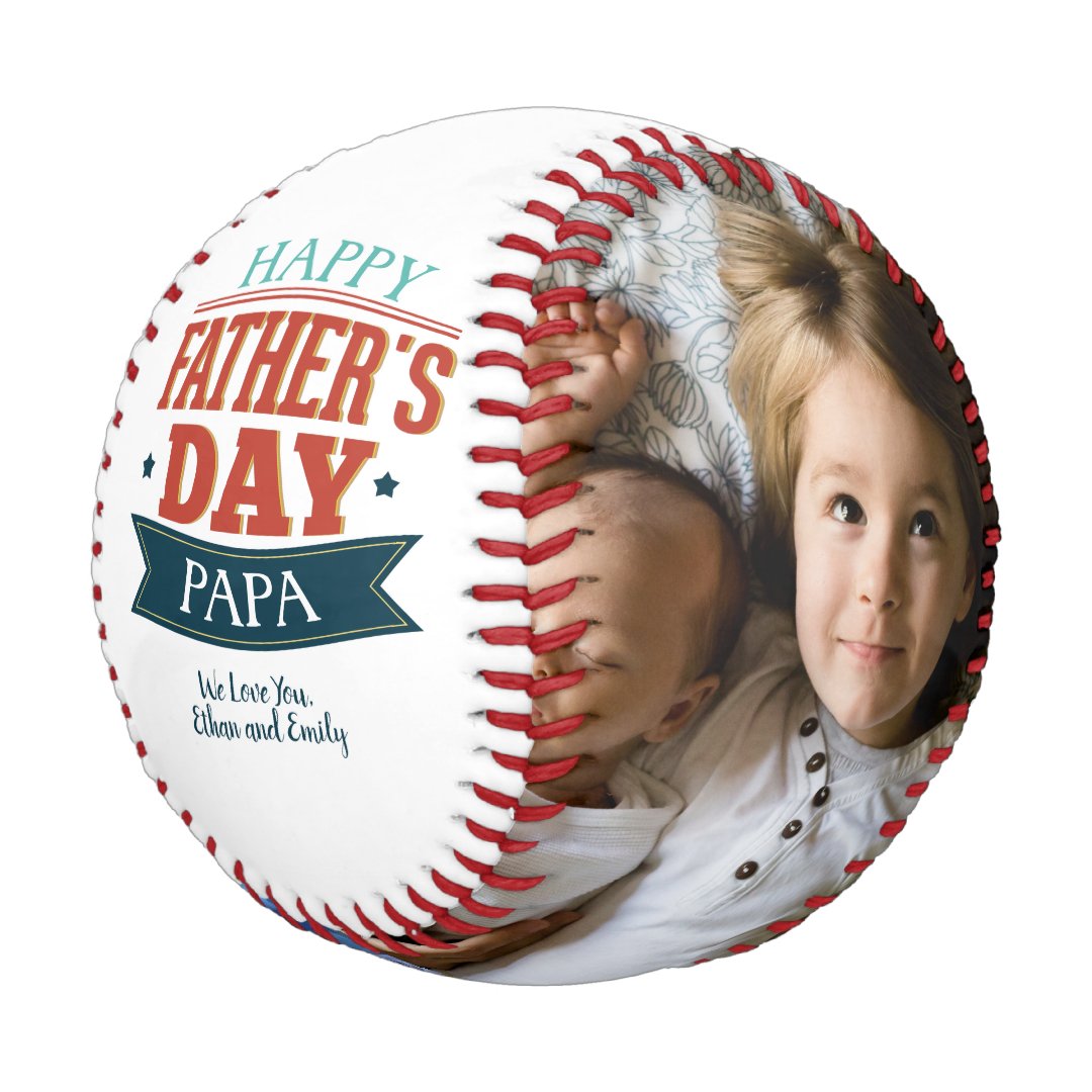 Custom Photo Happy Father's Day Papa Baseball And Softball