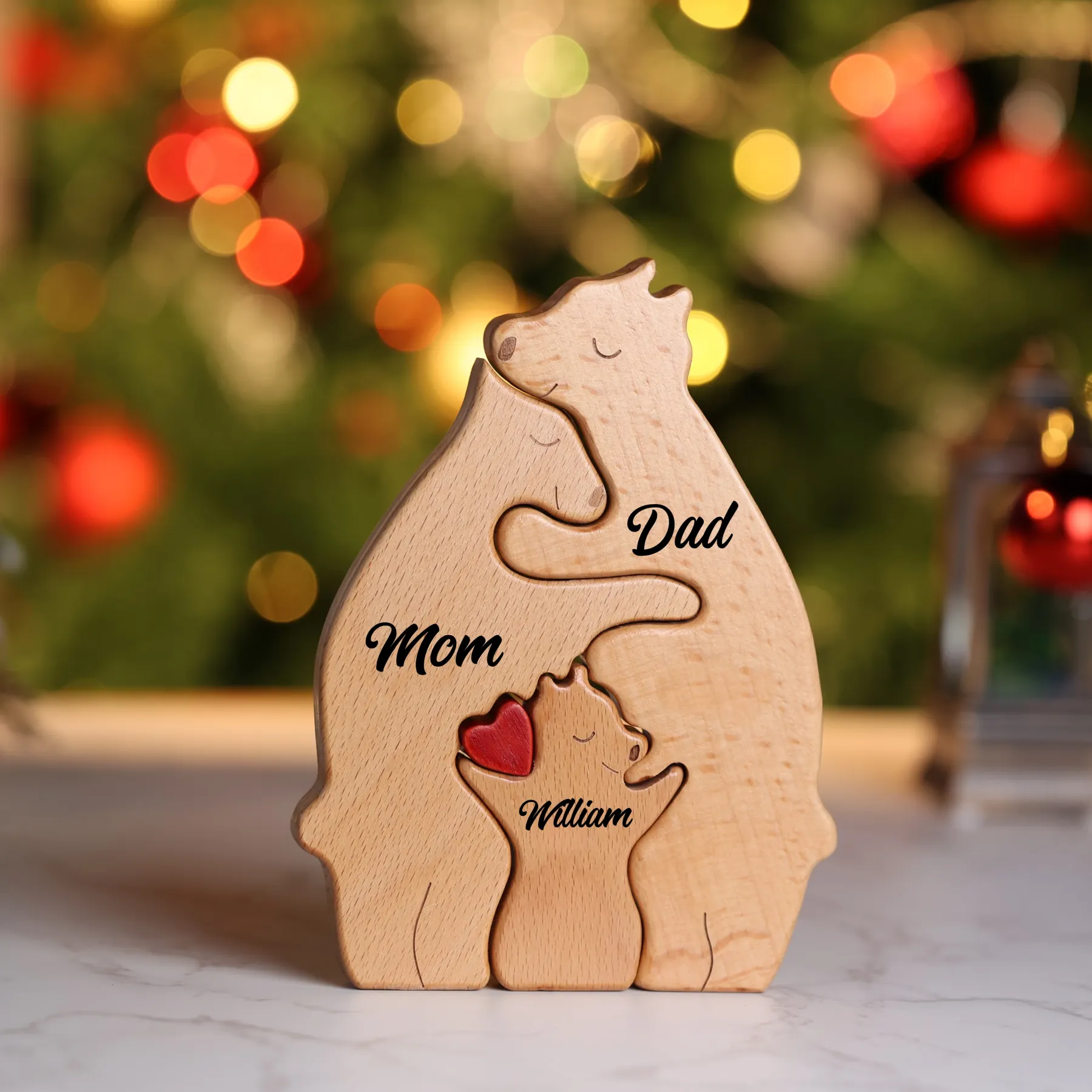 Personalized Wooden Bears Family, Bear Shaped Wood Puzzle with Custom Name- Gift for Mother's Day, Thanksgiving, Christmas