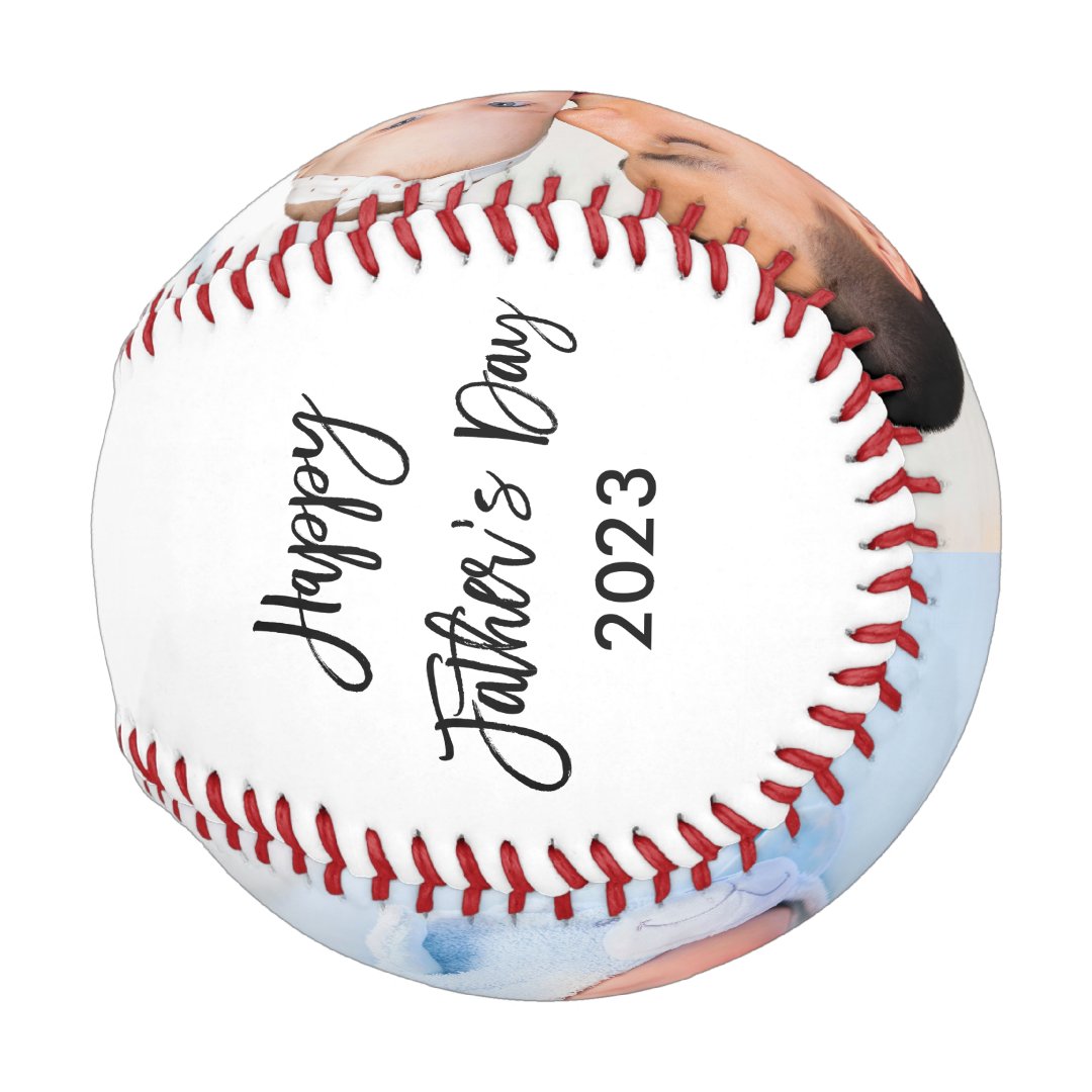 Happy Father's Day 2 Photo Brush Script Baseball And Softball