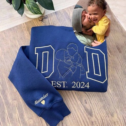 Line Art Dad Tribute Sweatshirt with Kid's Name on Sleeve