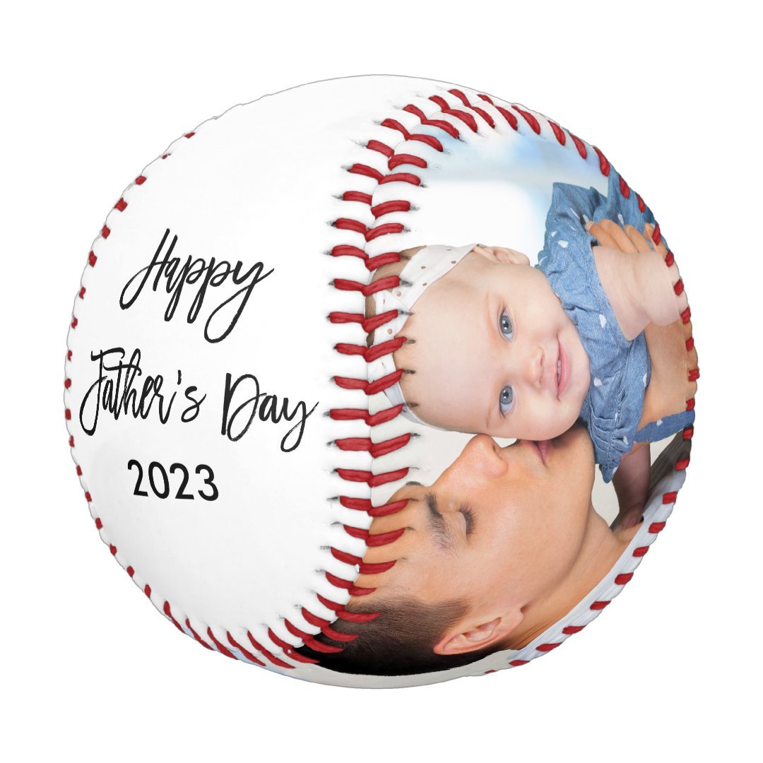 Happy Father's Day 2 Photo Brush Script Baseball And Softball