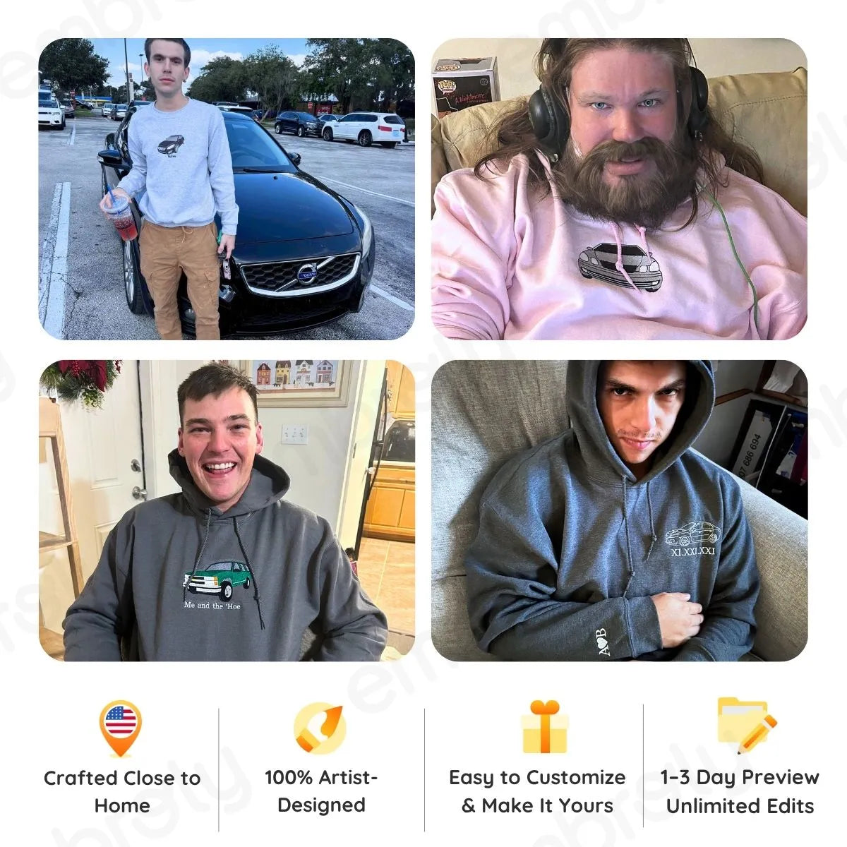 Customized Car/Motorcycle/Truck Embroidered Hoodies, Best Christmas Gifts