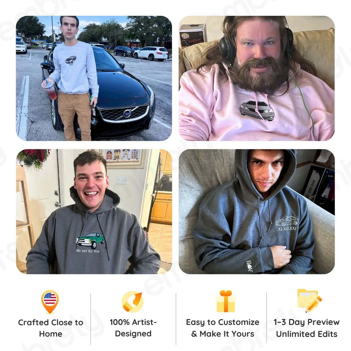 Customized Car/Motorcycle/Truck Embroidered Hoodies, Best Christmas Gifts