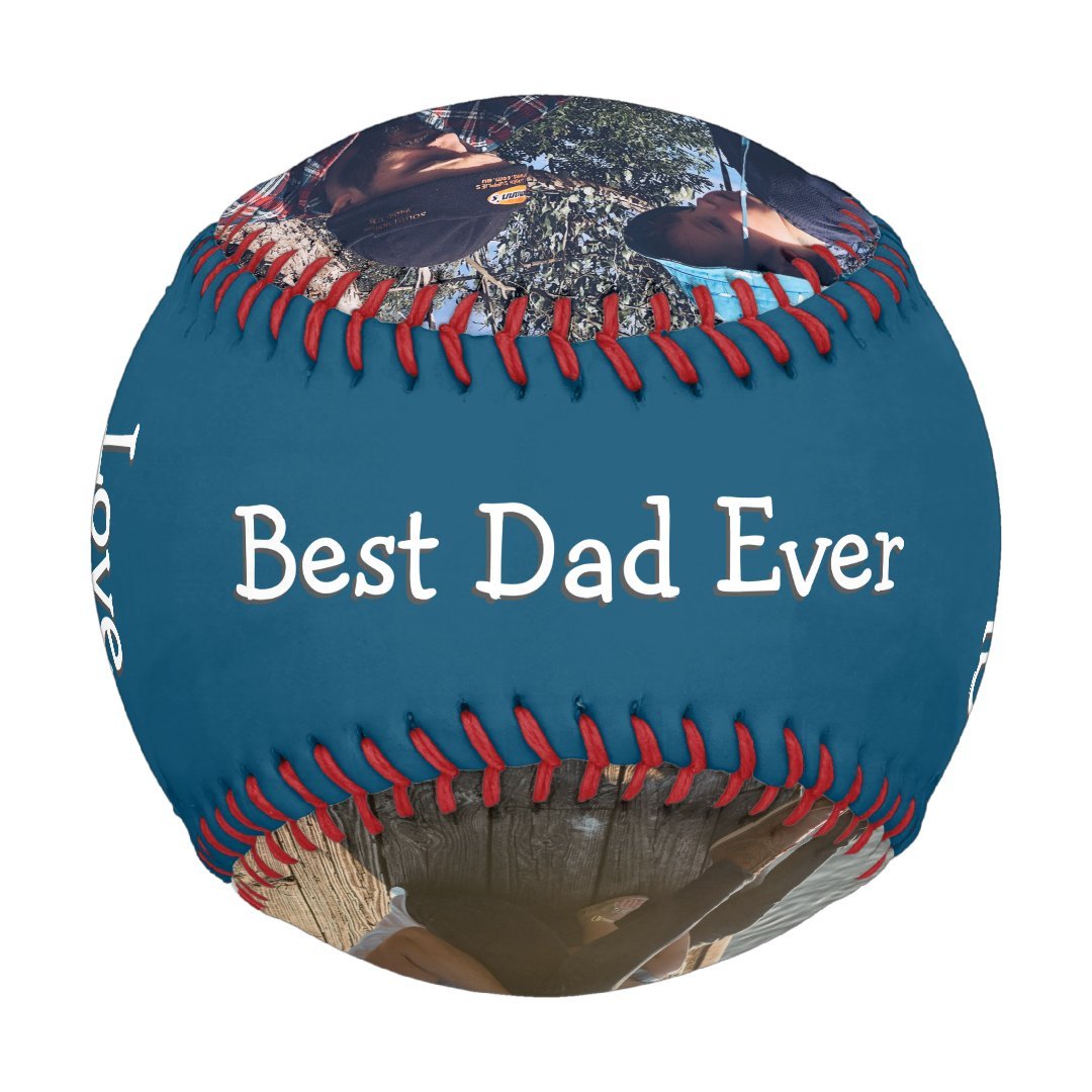 Modern Blue 3 Photo Best Dad Ever Baseball