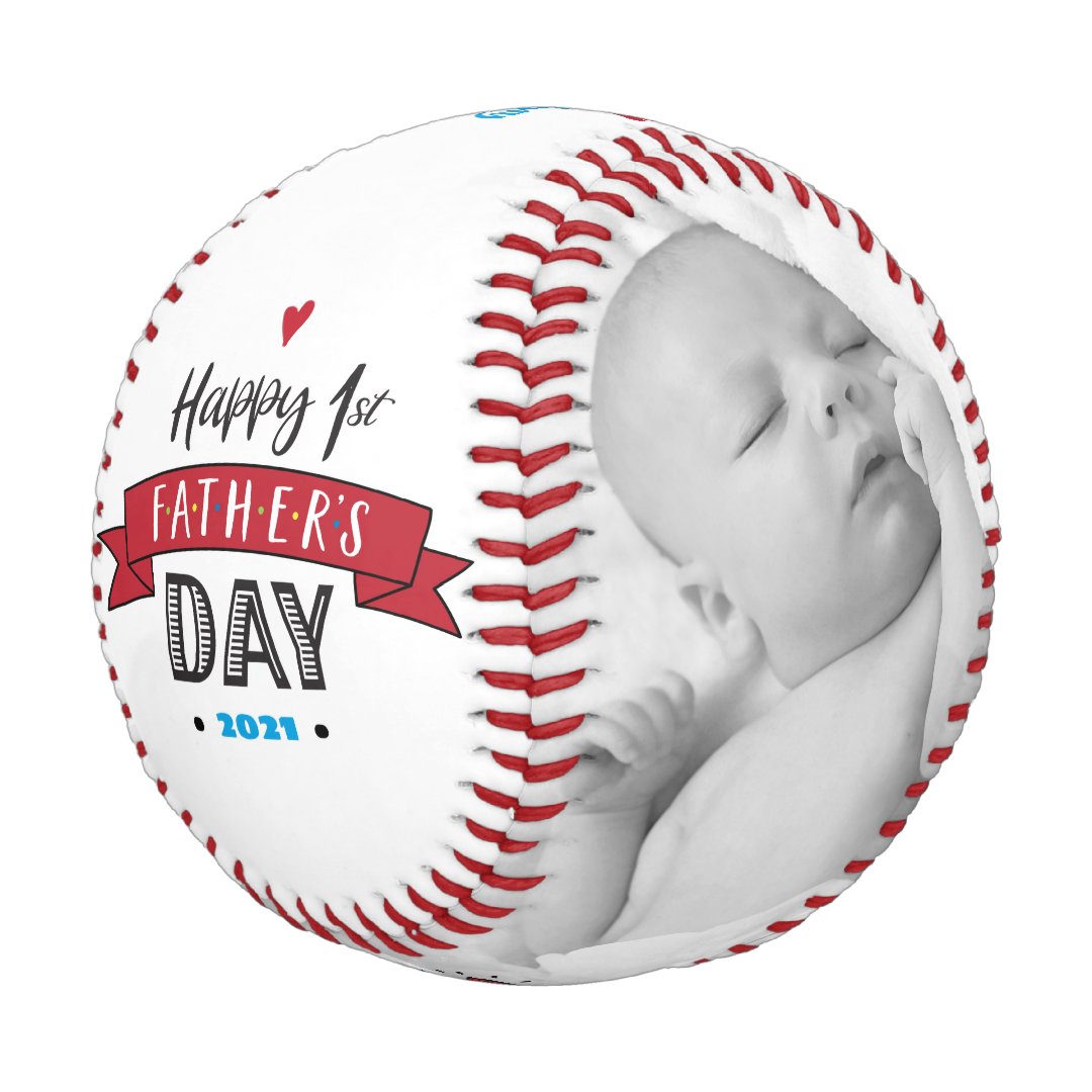 Happy 1st Father’s Day, Bold Typography, Aqua Navy Baseball And Softball