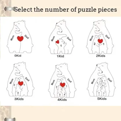 Personalized Wooden Bears Family, Bear Shaped Wood Puzzle with Custom Name- Gift for Mother's Day, Thanksgiving, Christmas