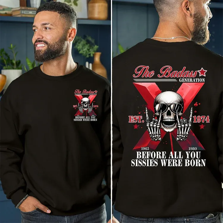 The Badass Generation X Skull Unisex T-shirt, Custom Est, Gen X 1965-1980 Fabric Fit Top Casual Fashion