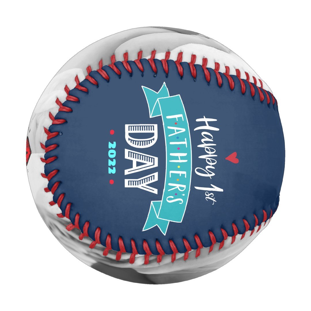 Happy 1st Father’s Day, Bold Typography, Aqua Navy Baseball And Softball