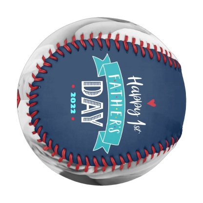 Happy 1st Father’s Day, Bold Typography, Aqua Navy Baseball And Softball