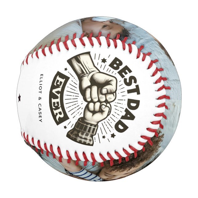 Fist Pump Best Dad Ever Personalized 2 Photo Baseball