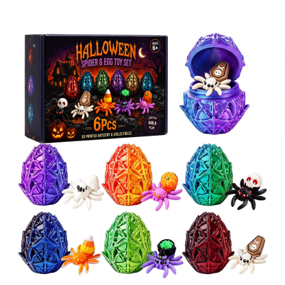 🎃Halloween 3D Printed Spider Egg Set Creative Posable Spider Figurines Hatching Surprise Eggs Kids Holiday Toys🕷️