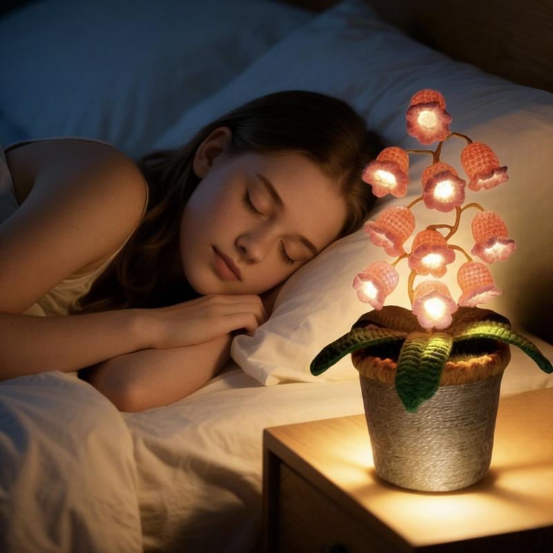 Handmade Crocheted Lily of the Valley LED Lantern - Valentine's Day, Mother's Day Gift (Comes with Exquisite Gifts), Cute Ornament, Warm-light home, Bedside desk decor, valentine's day decor, ramadan decoration 2026