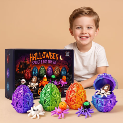 🎃Halloween 3D Printed Spider Egg Set Creative Posable Spider Figurines Hatching Surprise Eggs Kids Holiday Toys🕷️